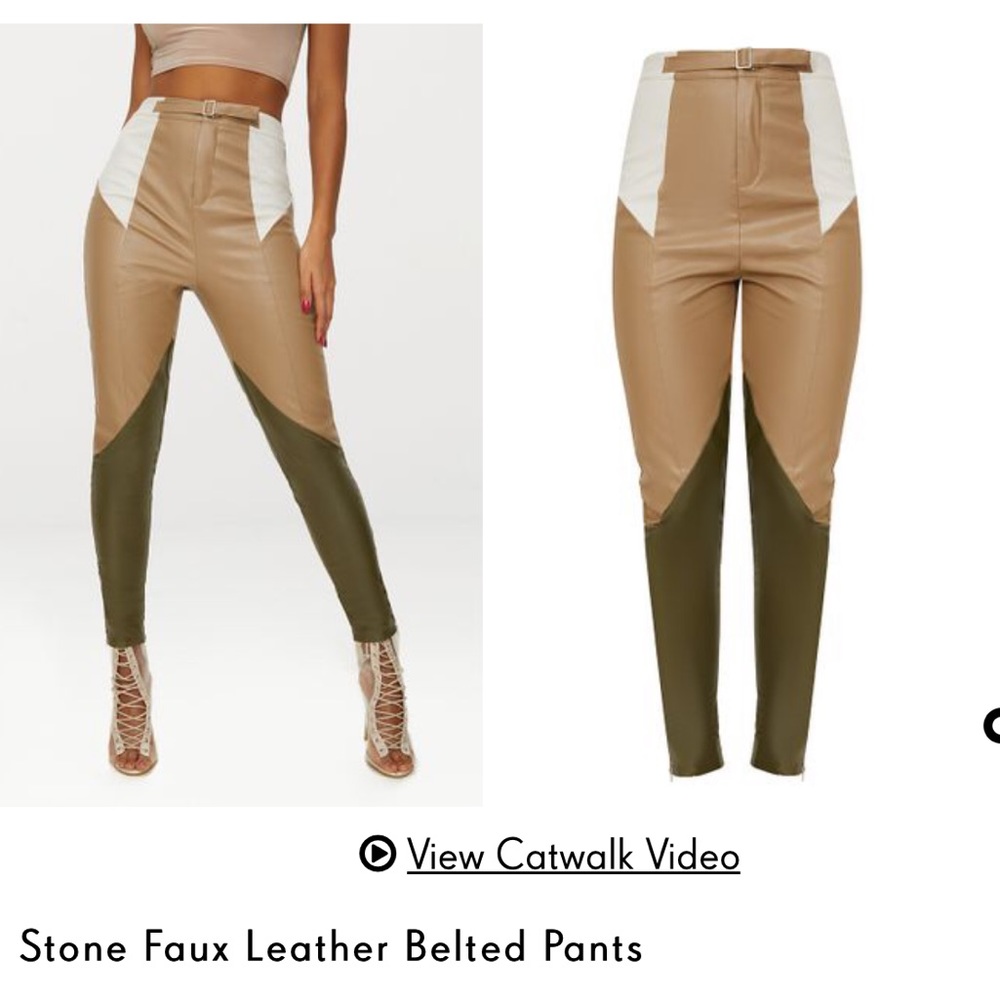 Stone Faux Leather Belted Trouser